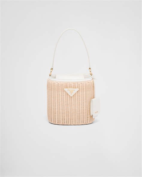 prada canvas bucket pouch|PRADA Wicker Canvas Panier Bucket Bag Naturale White.